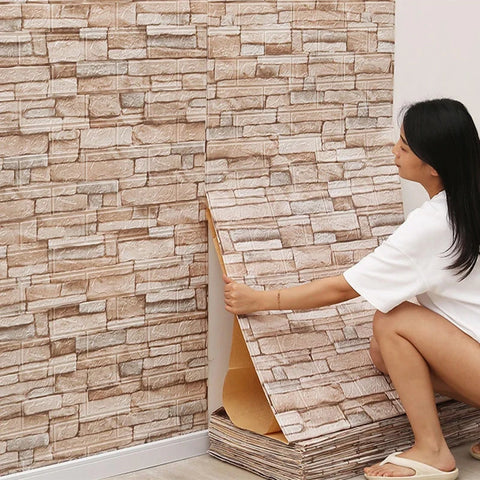 70cmx1m/2m/3m/5m/10m Wallpaper Brick 3D Wall Sticker Foam Self Adhesive DIY Living Room Decor Waterproof Paper