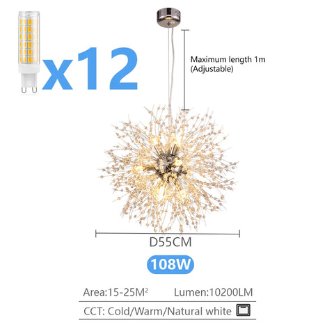 Modern Crystal Lamps LED Chandelier Lighting Pendant Lamp For Living Room Dining Room Home Decoration Art Dandelion
