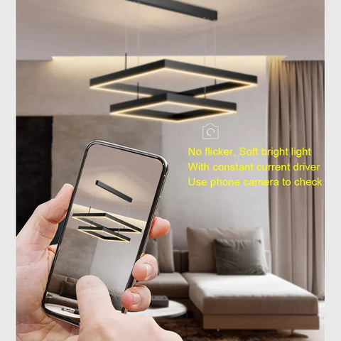 LED Square Pendant Light for Dining Room Bedroom Living Room Home Loft Decor Modern Black Aluminum Hanging Lamp