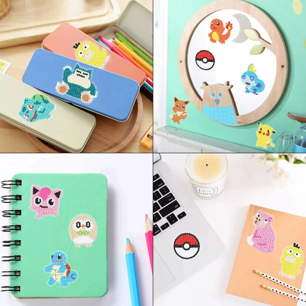 Children's Handmade Diamond Painting Sitcker Pokemon Kit Digital Rod-Shaped Diamond Painting Kit For Cartoon Nnimals Easy to DIY