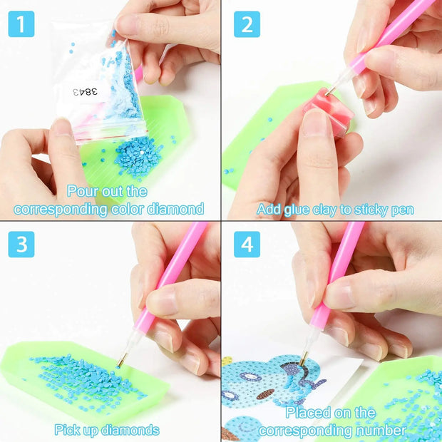 Children's Handmade Diamond Painting Sitcker Pokemon Kit Digital Rod-Shaped Diamond Painting Kit For Cartoon Nnimals Easy to DIY