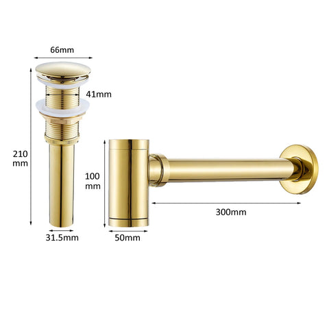 Bathroom Basin Sink Drain Stopper Kit Brass Bottle Trap Basin Sink Pop Up Drain with Waste Pipe