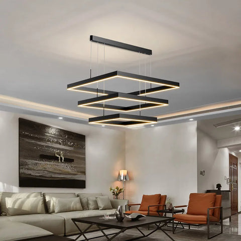 LED Square Pendant Light for Dining Room Bedroom Living Room Home Loft Decor Modern Black Aluminum Hanging Lamp