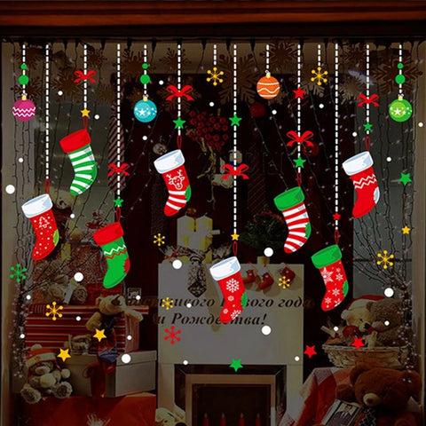 Christmas Window Stickers Merry Christmas Decorations for Home 2024 Christmas Wall Sticker Kids Room New Year Decoration 2025