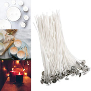 Smokeless Candle Wicks, Pre-Waxed Cotton Core Wicks, DIY Handmade Candle Making Tools, Metal Sustainer Tabs, 2.6-20cm, 100Pcs
