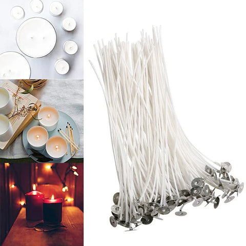 Smokeless Candle Wicks, Pre-Waxed Cotton Core Wicks, DIY Handmade Candle Making Tools, Metal Sustainer Tabs, 2.6-20cm, 100Pcs