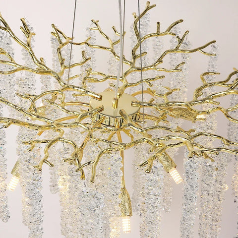 Round Gold Crystal Chandelier For Bedroom Living Room Dining Room Lounge Modern Luxury Gold Ceiling Crystal Branch Chandeliers