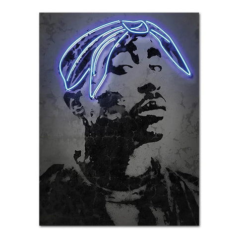 Abstract Rapper Wall Art Home Decor Poster Neon Effect Hip Hop Artist 2Pac Canvas Paint Bedroom Decoration Mural Picture Print