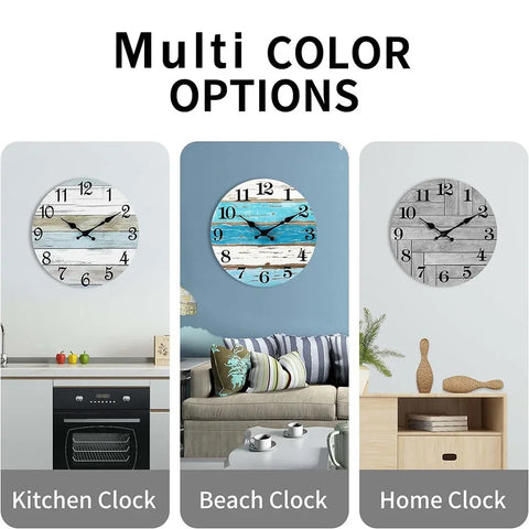 10Inch Silent Non-Ticking Wall Clocks , Coastal Country Style  for Living Room, Kitchen, Bathroom, Bedroom, Laundry Room