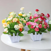 Artificial Flowers Home Decor Simulation Plant Plastic Fake Flower Potted Home Living Room Ornaments Rose Fence Flower Set