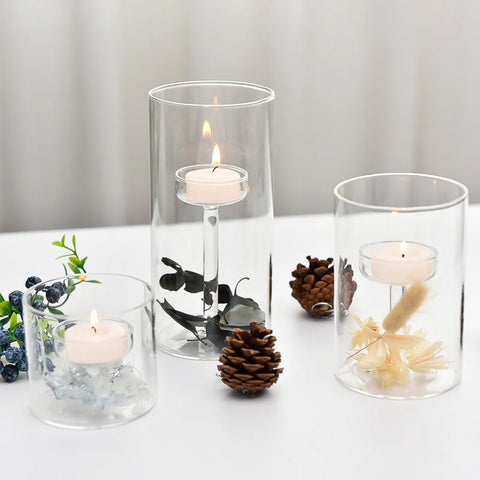 Transparent Glass Candlestick Home Oil Lamp Windproof Candle Holders Cup Cover Table Decor Restaurant Hotel Dining Decorations