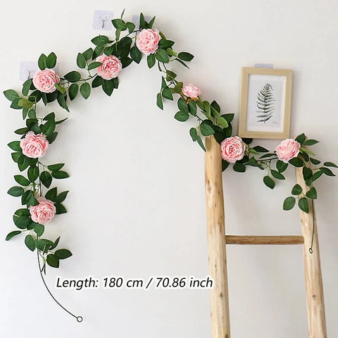 Kahaul Artificial Silk Peony Big Flowers Vine Christmas Rattan Wedding Party Wall Hanging Garland Home Garden Decoration Plant