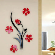 New Retro Vase Flower Tree Pattern DIY Home Room TV Decor Arcylic 3D Wall Sticker Red