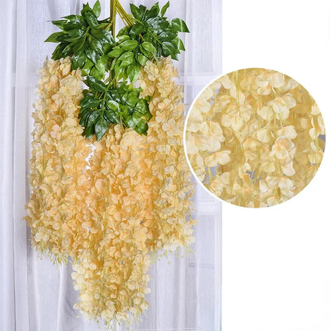 12pcs Wisteria Artificial Flowers Vine Wreath Wedding Arch Decoration Leaf Rattan Trailing Silk Flower Ivy Wall Decor Plants