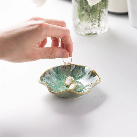 Lotus Jewelry Tray Ceramic Ring Dish Small Key Bowl Cute Ring Holder Trinket Dish  Great Jewelry Organizing For Woman