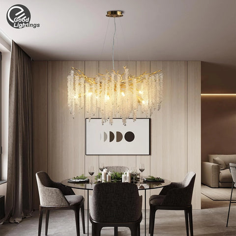 Round Gold Crystal Chandelier For Bedroom Living Room Dining Room Lounge Modern Luxury Gold Ceiling Crystal Branch Chandeliers