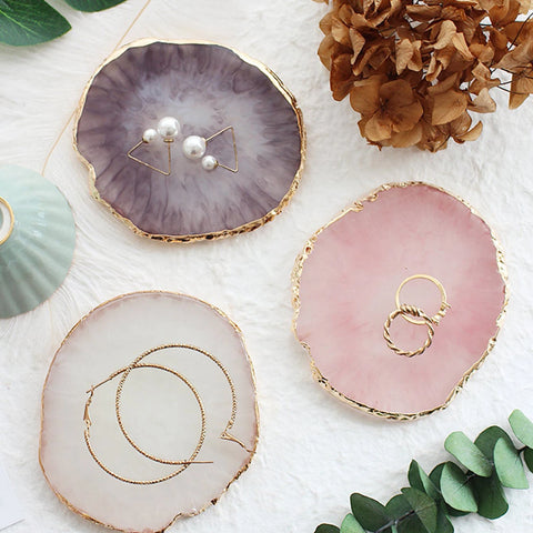 1PC Resin Agate Gold Rimmed Palette Home Desktop Storage Tray Creative Jewelry Necklace Display Tray Photo Decoration Props