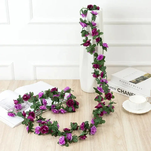 250CM Rose Artificial Flowers Christmas Garland for Home Room Wedding Decoration Spring Arch DIY Fake Plant Vine Autumn Garden