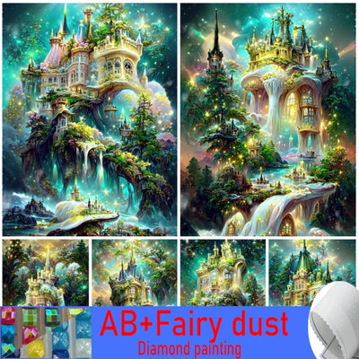 Embroidery Fantasy Castle in the Forest Full 120 Colors AB Fairy Dust Diamond Painting Needleworks Cross stitch Kits Home Decor