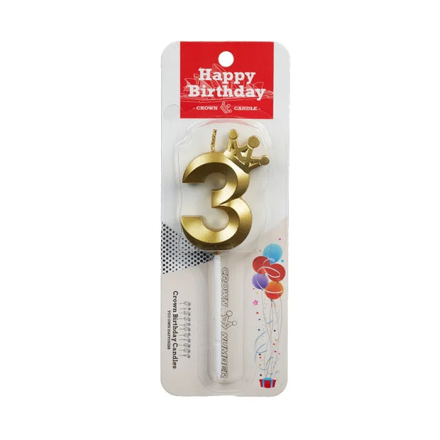 Digital Number Candle for Kids, Gold Crown, Birthday Cake Candle, Wedding Party Decor, 0-9 Number Candles