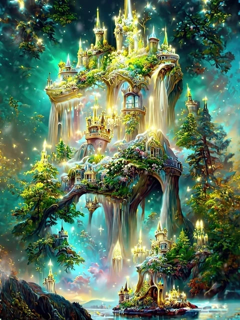 Embroidery Fantasy Castle in the Forest Full 120 Colors AB Fairy Dust Diamond Painting Needleworks Cross stitch Kits Home Decor