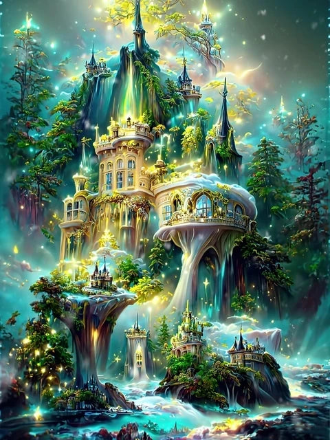 Embroidery Fantasy Castle in the Forest Full 120 Colors AB Fairy Dust Diamond Painting Needleworks Cross stitch Kits Home Decor
