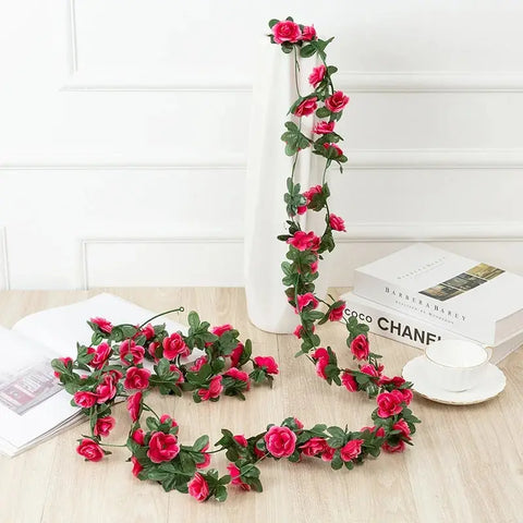 250CM Rose Artificial Flowers Christmas Garland for Home Room Wedding Decoration Spring Arch DIY Fake Plant Vine Autumn Garden