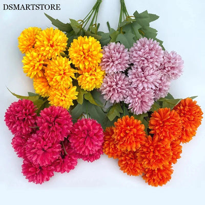 9 Heads Artificial Flowers Ball chrysanthemum Hydrangea Home decor Green Plant Bouquet Bridal Bouquet DIY Wedding Decoration