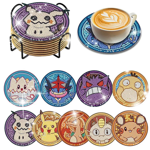 6/8/9/12pcs DIY Pokémon Diamond Painting Cousters Cute Cartoon Rhinestones Art Mosaic Cup Pad Table Placemat Home Decor Gift