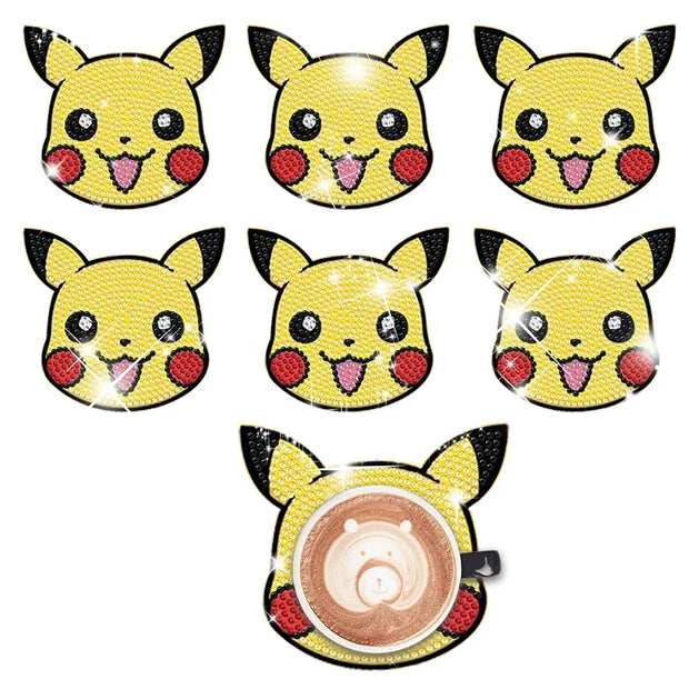 6/8/9/12pcs DIY Pokémon Diamond Painting Cousters Cute Cartoon Rhinestones Art Mosaic Cup Pad Table Placemat Home Decor Gift