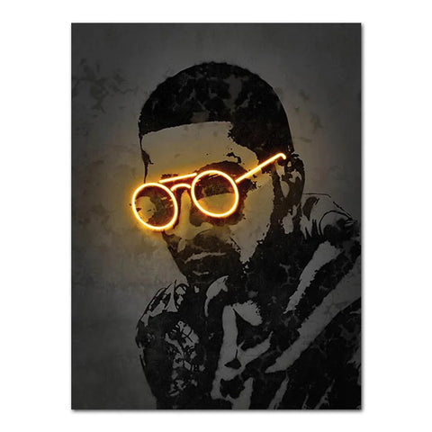 Abstract Rapper Wall Art Home Decor Poster Neon Effect Hip Hop Artist 2Pac Canvas Paint Bedroom Decoration Mural Picture Print