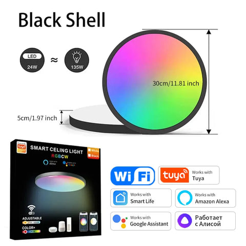Tuya Smart WiFi BLE LED Ceiling Light AC 220V 24W RGBCW Round Ceiling Lamp Indoor Lighting APP Alexa Geogle Home Voice Control