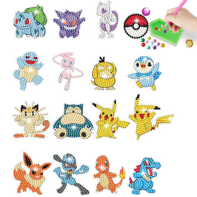 5D Diamond Painting Stickers Cartoon Game Pokemon Pikachu  DIY Casual Stickers Handmade Lovers School Bag Decoration Paintings