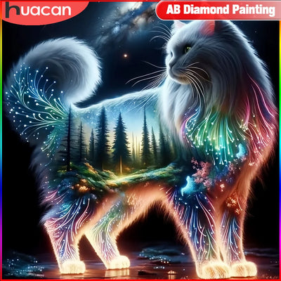 HUACAN Diamond Embroidery Cat Picture Rhinestones Mosaic Full Square Round Animal Painting Cross Stitch Decor For Home