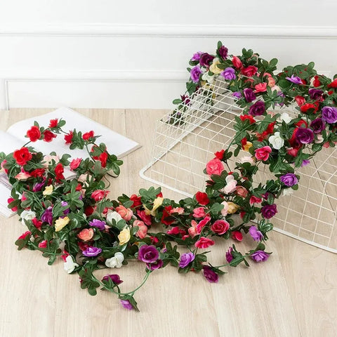 250CM Rose Artificial Flowers Christmas Garland for Home Room Wedding Decoration Spring Arch DIY Fake Plant Vine Autumn Garden