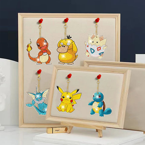10Pcs Cartoon Pokémon Pikachu 5D Stickup Drill Embroider Keychains Small Pendant DIY Dot Diamond Handmade Semi-finished products