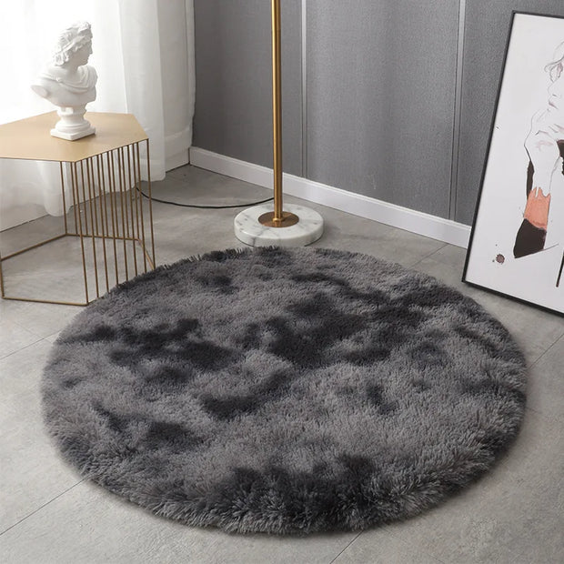 High Quality Round Faux Sheepskin Rug Super Soft Plush Tie-Dye Rug Warm Fluffy Cushion Suitable for Children's Bedroom