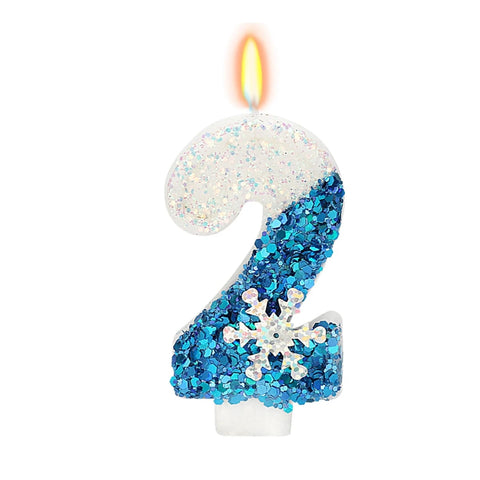 Frozen Birthday Candles 0-9, Snowflake Glitter Number Candles White and Blue Cake Decorations for Kids Adults Birthday Wedding