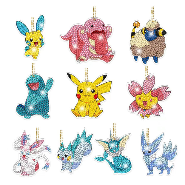 6-12Pcs Pokémon DIY Diamond Painting Keychains Cute Pikachu Rhinestones Art Mosaic Keyring Women Bag Pendant Decor Craft Gift
