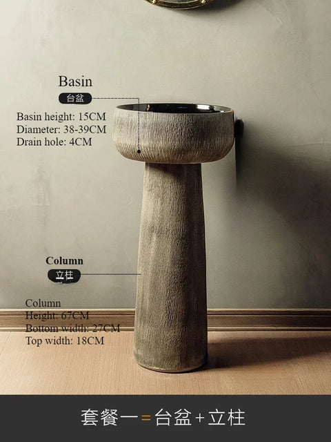 2024 new style Villa Garden outdoor wash basin ceramic wash basin small family column wash table bathroom sink black