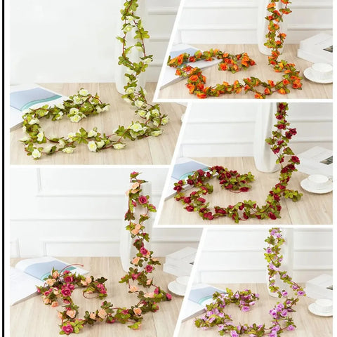 250CM Rose Artificial Flowers Christmas Garland for Home Room Wedding Decoration Spring Arch DIY Fake Plant Vine Autumn Garden