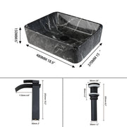 ZAPPO Black Bathroom Vessel Sink With Faucet and Drain, 19"x15"x6" Rectangular Vessel Sink Black Marble Bowl Sinks for Bathroom