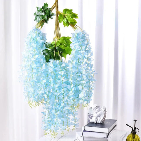 12pcs Wisteria Artificial Flowers Vine Wreath Wedding Arch Decoration Leaf Rattan Trailing Silk Flower Ivy Wall Decor Plants