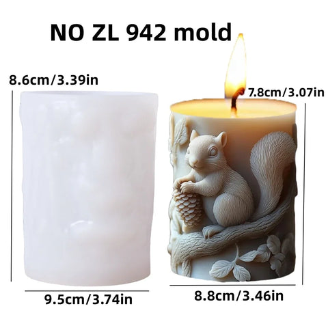 Bear hug jar relief cylindrical candle silicone mold cute squatting Rabbit Squirrel resin mould bee flower cement gypsum molds