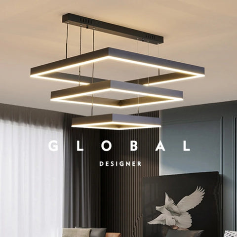 Modern Square LED Pendant Lamp Table Dining Living Room Hanging Light Bedroom Kitchen Hall Chandelier Home Decor Lighting Fixtur