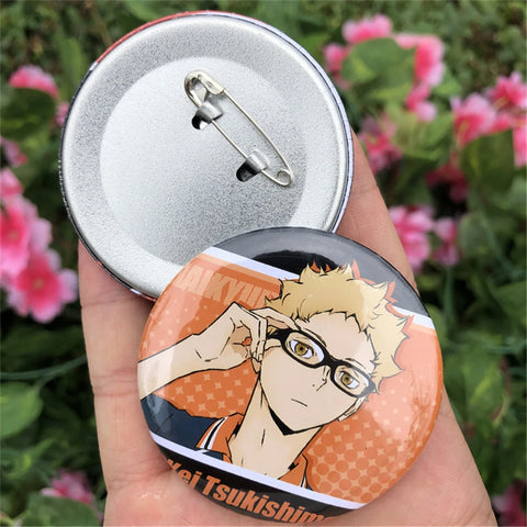 Anime Haikyuu!! Karasuno Shoyo Hinata Tobio Kageyama Daichi Sawamura Daichi Sawamura Cosplay Badge Pin SPTE Tinplate Brooch Prop