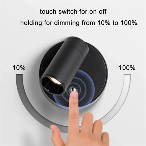 Magnetic Base USB Rechargeable LED Cordless Wall Light with Touch Switch Black White Magnet Dimmable Bedside Lamp for Reading