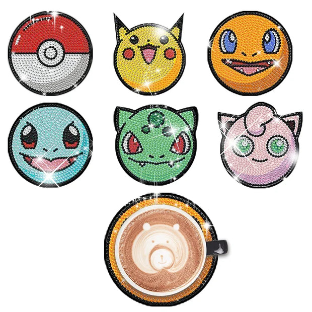 6/8/9/12pcs DIY Pokémon Diamond Painting Cousters Cute Cartoon Rhinestones Art Mosaic Cup Pad Table Placemat Home Decor Gift