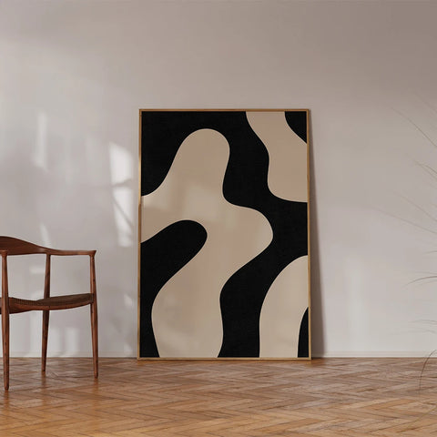 Modern Abstract Line Beige Black Minimalist Posters Prints Canvas Painting Wall Art Pictures Living Room Home Decoration