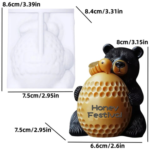 Bear hug jar relief cylindrical candle silicone mold cute squatting Rabbit Squirrel resin mould bee flower cement gypsum molds